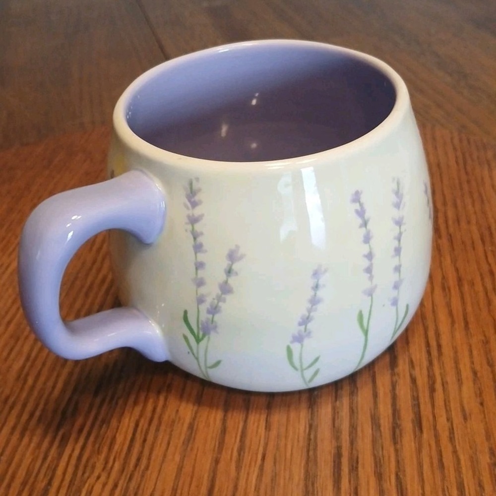 World Market Lavender Floral Ceramic Mug Large Purple Ivory Botanical Coffee Tea - Picture 6 of 9